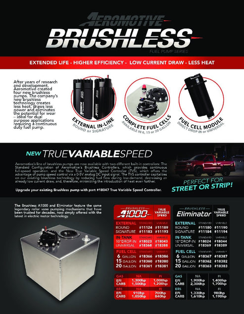 Aeromotive A1000 Brushless In-Tank Fuel Pump with Fuel Cell Pickup and True Variable Speed Controller - 18043