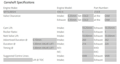 Kelford Cams 4B11 EVO X 214-R Rally Camshaft Set