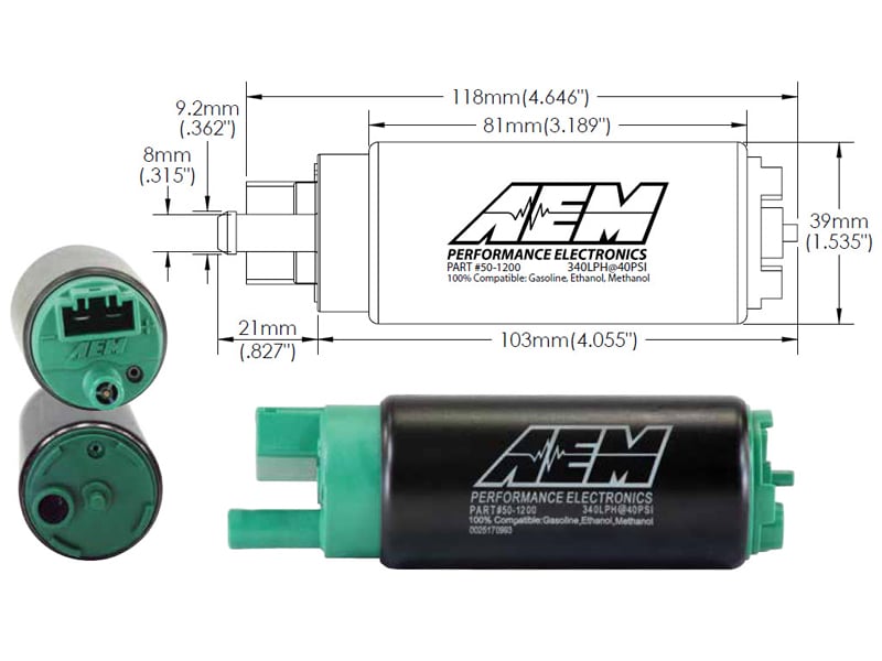 AEM 340LPH E85-Compatible High Flow In-Tank Fuel Pump - Offset Inlet - 50-1200 - AEM General