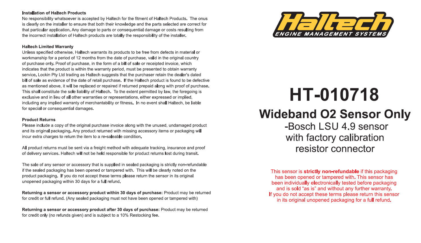 Haltech Wideband Sensor only - Bosch LSU 4.9 with Factory Connector HT-010718