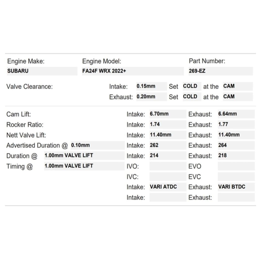Kelford Cams Subaru FA24F WRX 2022+ Cams - 269-EZ