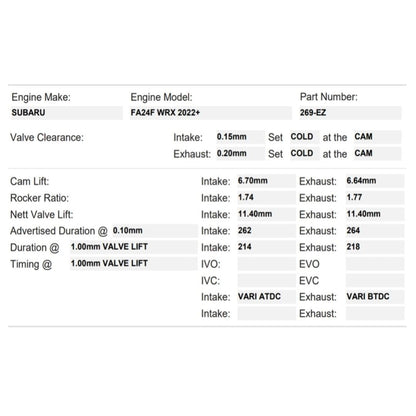 Kelford Cams Subaru FA24F WRX 2022+ Cams - 269-EZ