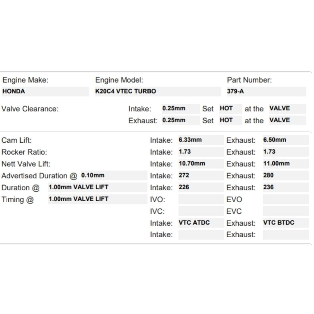 Kelford Cams K20C4 Turbo Cams  - 379-A