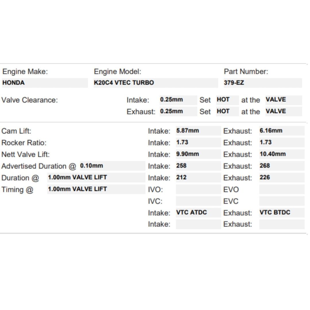 Kelford Cams K20C4 Drop In Turbo Cams  - 379-EZ