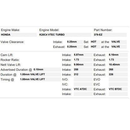 Kelford Cams K20C4 Drop In Turbo Cams  - 379-EZ