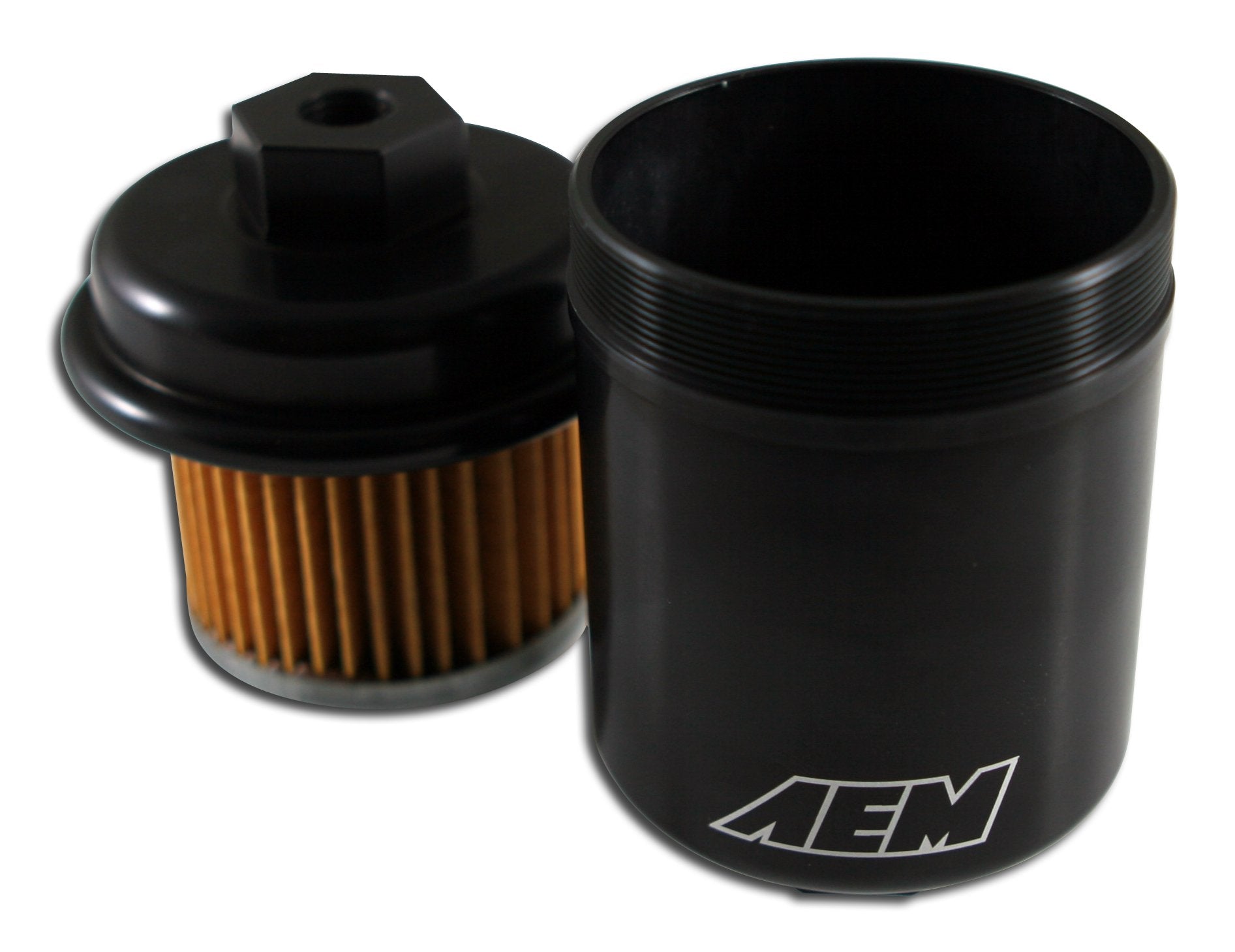 AEM High-Flow Flow Fuel Filter - Supports up to 500HP - 6061 Alloy Body - 25-200BK