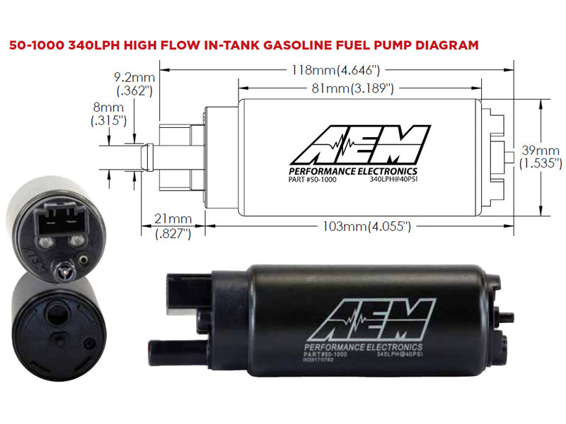 AEM In-Tank High Flow Fuel Pump 340LPH Universal Fit - 50-1000