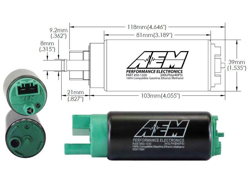 AEM 340LPH E85-Compatible High Flow In-Tank Fuel Pump - Offset Inlet - 50-1200
