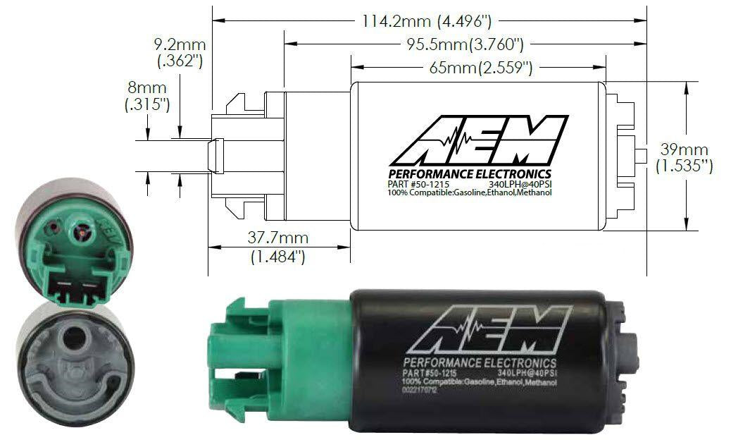 AEM E85 Compatible In-Tank High Flow Fuel Pump 340LPH Compact Design - 50-1215
