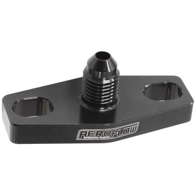 Aeroflow Turbo Oil Feed Adapter -4AN, 38-44mm Hole Centres. Black Finish - AF463-08 - Aeroflow Fittings