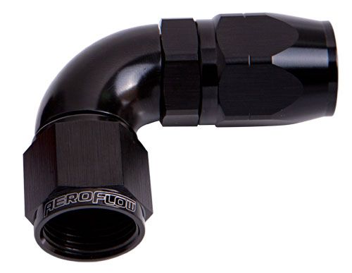 Aeroflow 550 Series Cutter One-Piece Full Flow Swivel 90° Hose End -16AN Black Finish. Suits 100 & 450 Series Hose - AF553-16BLK