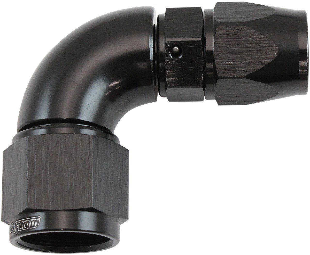 Aeroflow 200 Series Teflon Style One Piece 90 Degree Stepped Hose End -8AN to -8 Hose - AF573-06-08DBLK