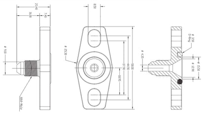 Aeroflow Turbo Oil Feed Adapter -4AN, 38-44mm Hole Centres. Black Finish - AF463-08 - Aeroflow Fittings
